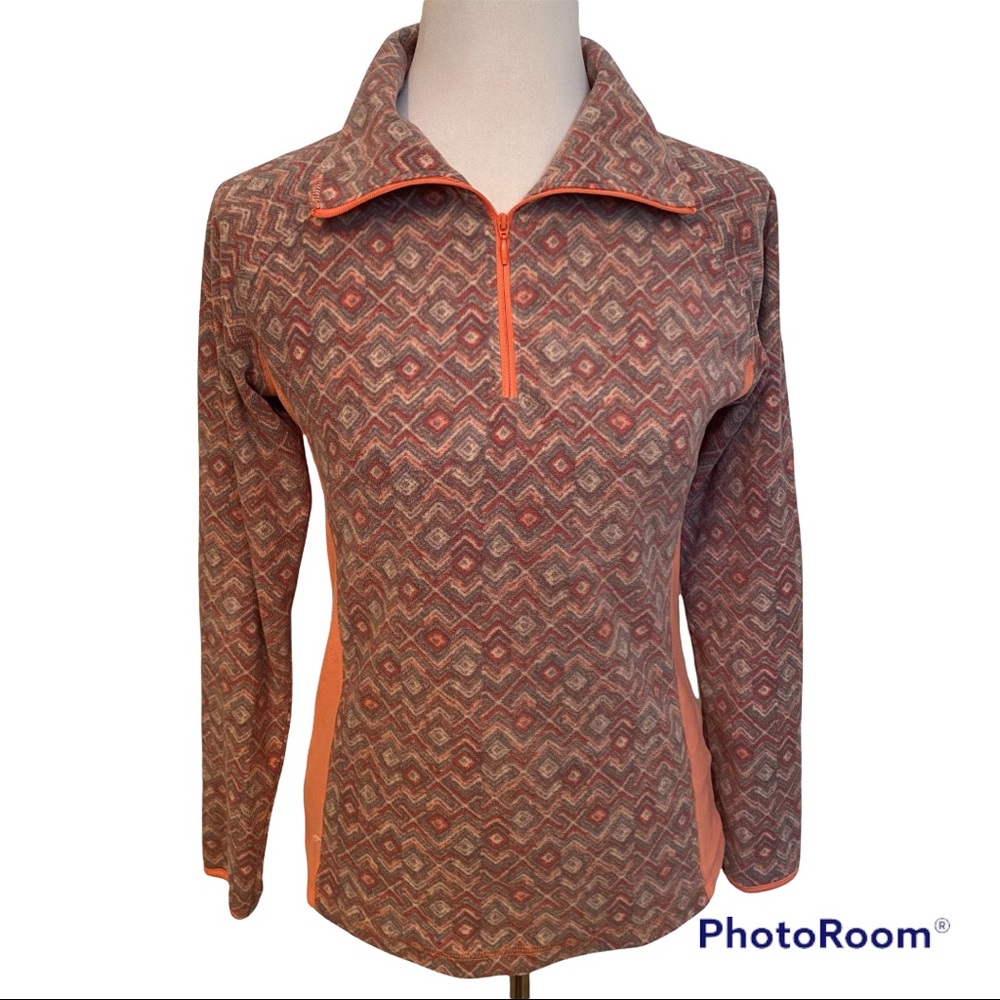 COLUMBIA TOP 1/4 ZIP ORANGE PEACH GRAY FLEECE LONG SLEEVE ACTIVE SIZE S